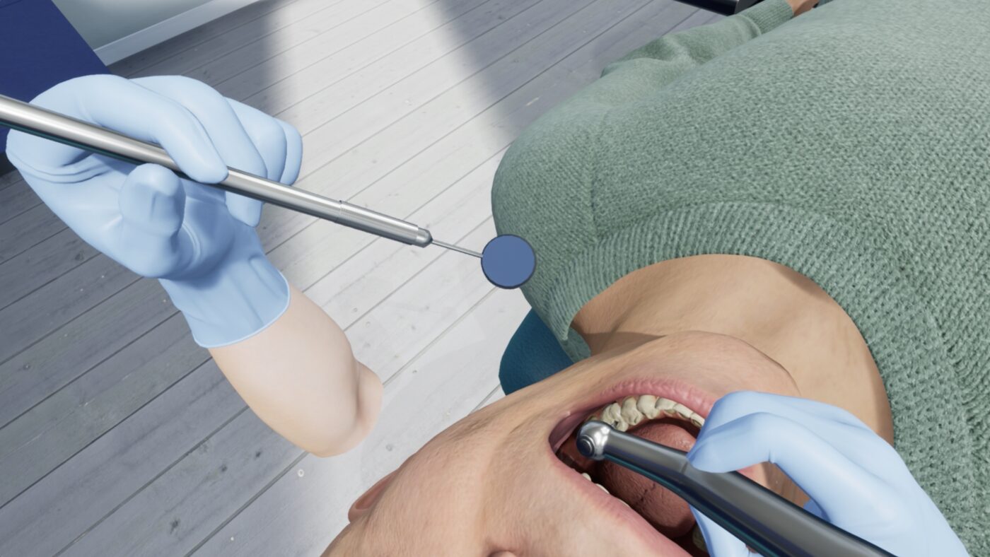 In-game view of the VR dental simulator in stereoscopic 3D